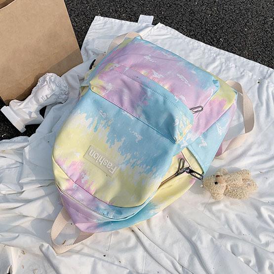

Женский водонепроницаемый школьный рюкзак большой емкости, универсальный винтажный окрашенный в галстук рюкзак, красочный рюкзак с подвеской в ​​виде куклы 31*13*43cm