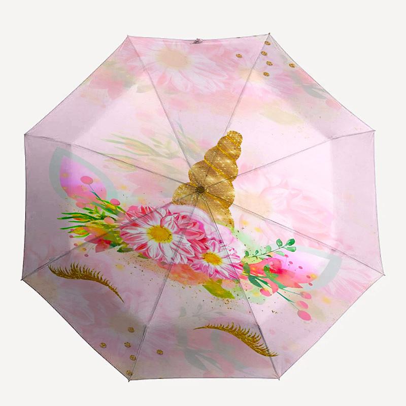 

1PC Unicorn Flowers Umbrella-8-Rib Reinforced Portable Folding Travel Suitable for All Seasons Outdoor Daily , Fun Design-Z0419