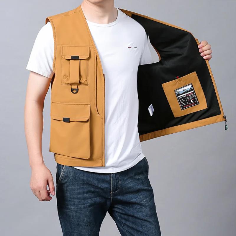 

Мужской повседневный жилет-карго без рукавов с несколькими карманами, весна и осень, большой размер, быстросохнущий жилет с V-образным вырезом 6XL