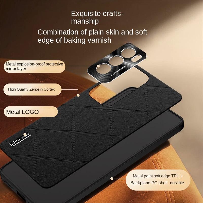 For OPPO Reno 12 12 Pro High-luxury Vegan Leather Metal Lens Protection Anti-drop and Anti-fingerprint Phone Case