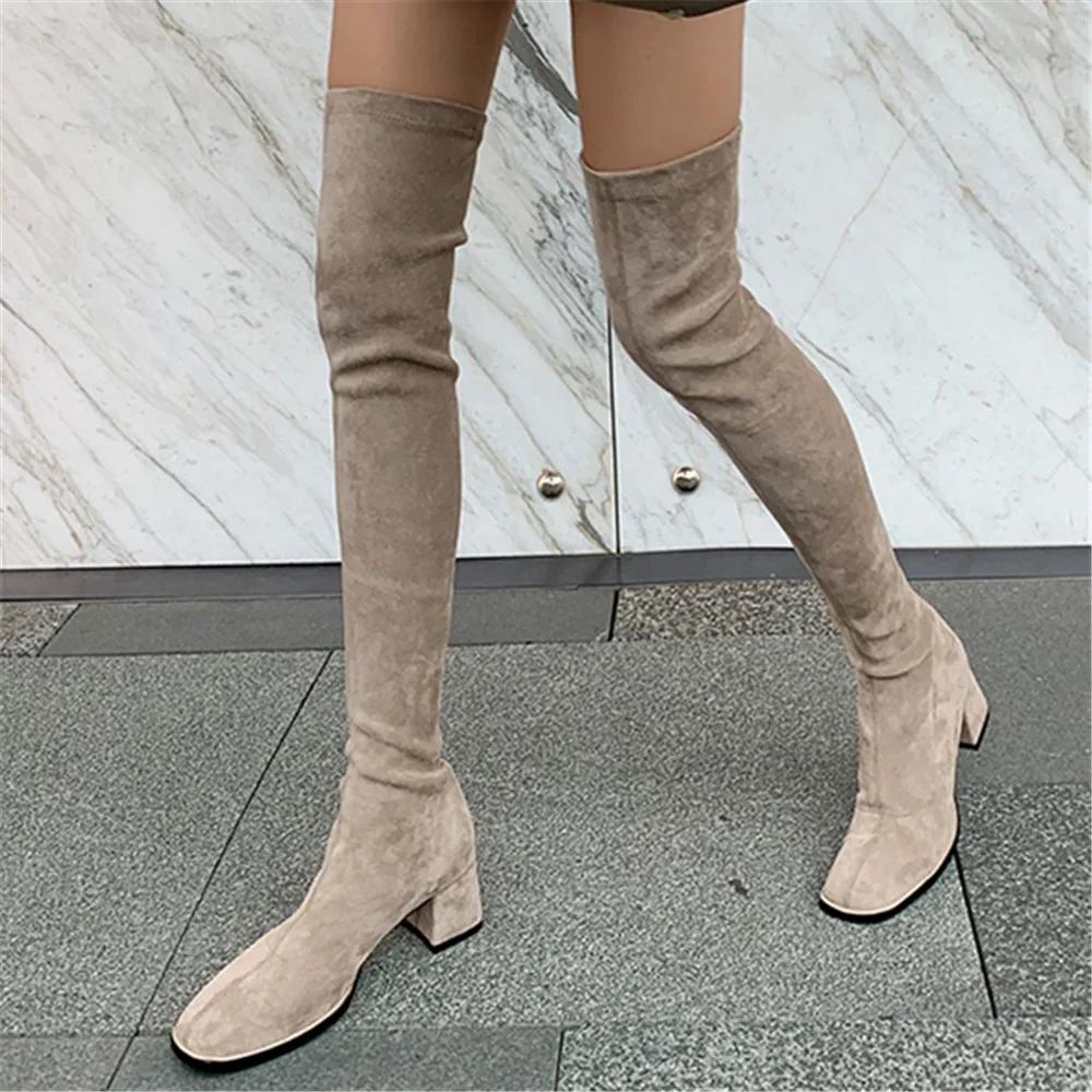 Fashion Fashion Over The Knee Boots Women 2025 Autumn Winter New High Botas Mujer Khaki Suede Pumps Sock Shoes High Heels Boots Black