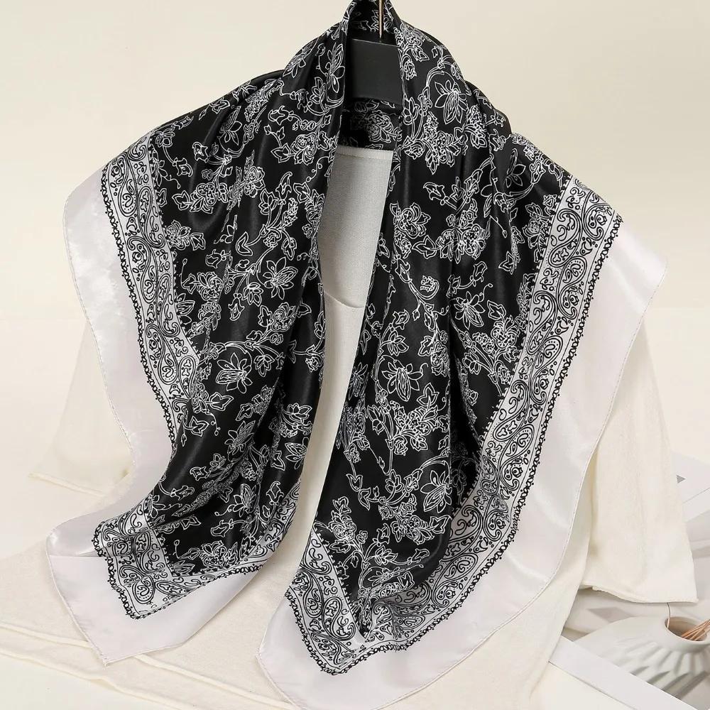 90*90 Cm  Solid Color Cashew Printed Silk Scarf Fashionable Versatile Square Scarf 90 Shawl With Multiple Colors Available