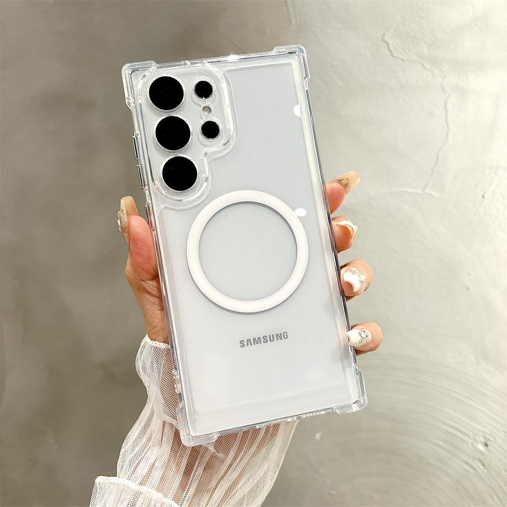 Suitable for Samsung S25U Four Corner Anti fall Transparent Anti Fall Color Magnetic Suction Mobile Phone Case S24 Lens Film Protective Case S23