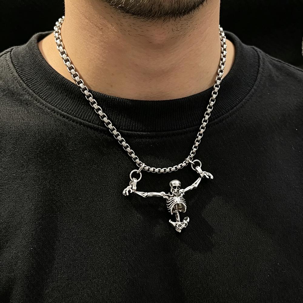 Hip Hop Punk Skull Thor's Hammer Pendant Necklace Vintage Creative Men Fashion Jewelry