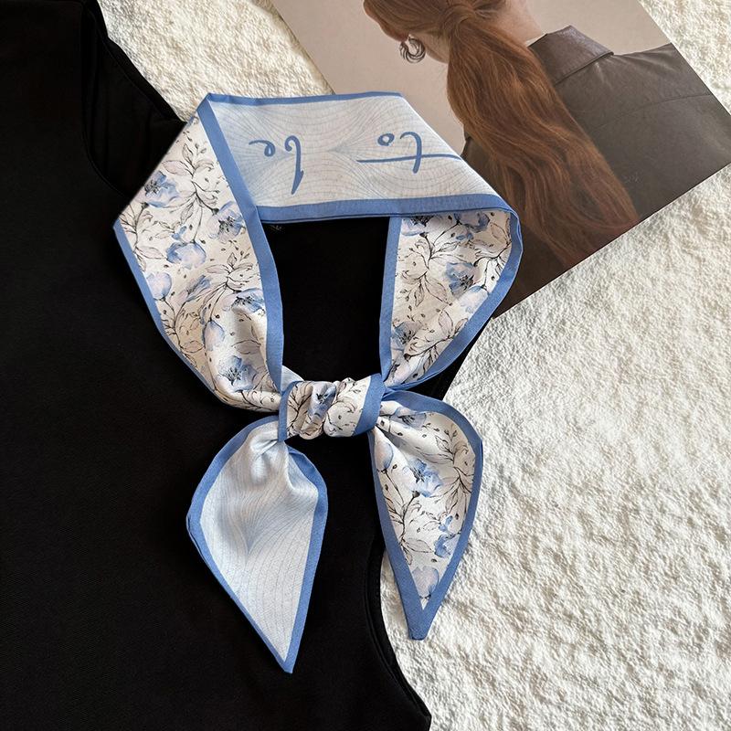 Luxury  Scarf Red Stripe Printing Women Scarf Bag Hair Skinny Silk Scarves Lady Foulard Neckerchief Headband