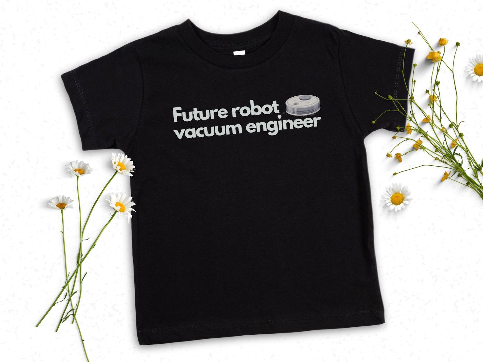Kids Robot Vacuum Shirt, Funny Preschool Vacuum Cleaner T-Shirt, Vacuum Themed Birthday Party Graphic Tee Gift for Kids, Future Engineer Tee 160