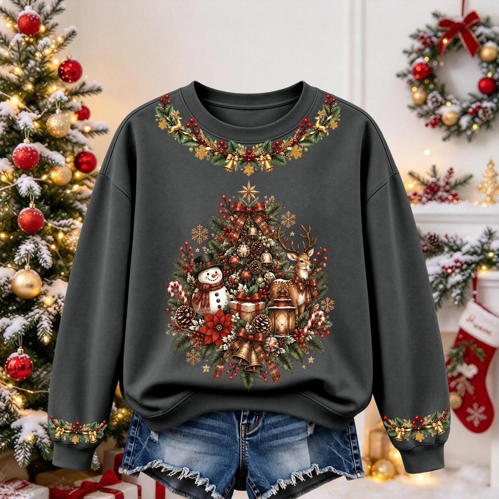 Women's Christmas Print Long Sleeve Top Casual Comfortable Fall Winter Shirt