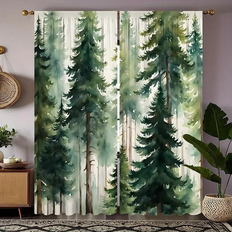 

Forest Print Curtains Suitable Bedroom Living Room Kitchen Decoration Home Window Curtain Set Of 2 Made Polyester Washable Ready W100*H70(CM)-Hooks&2PCS