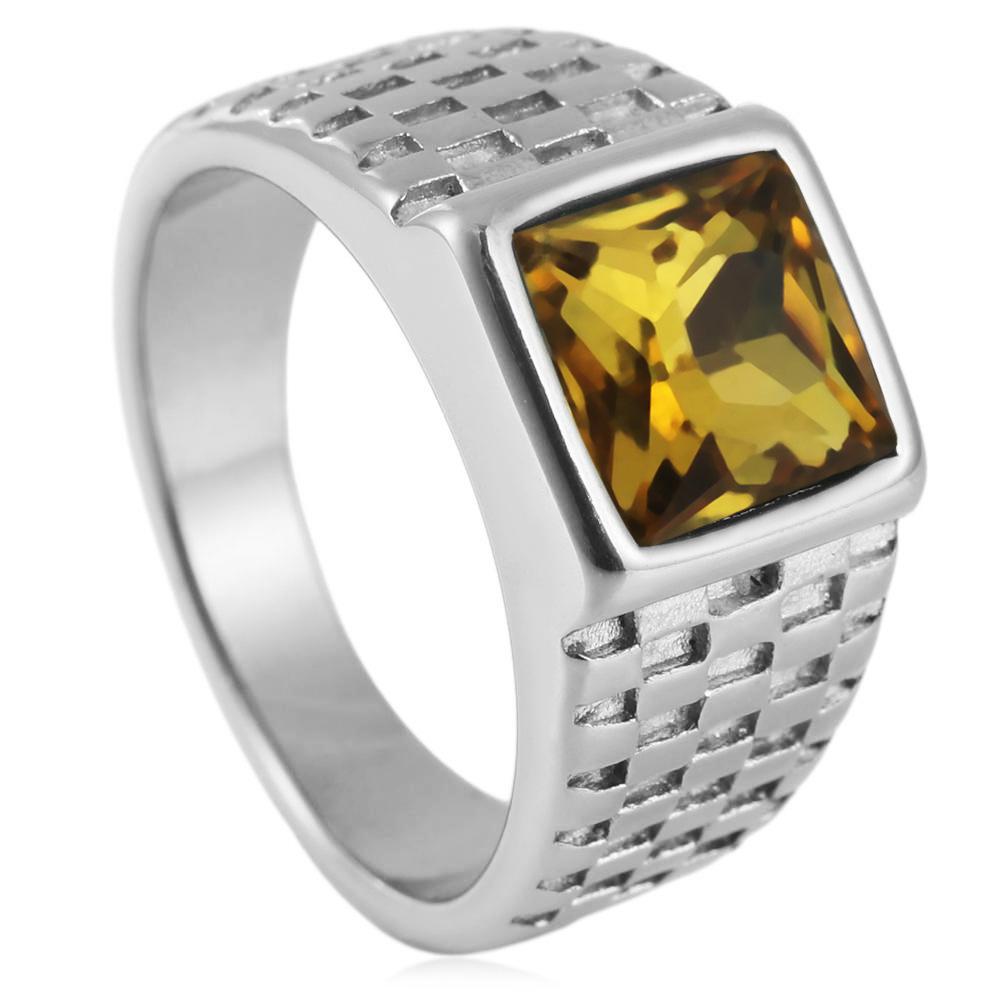 New European and American simple gold gemstone titanium steel ring for men and women
