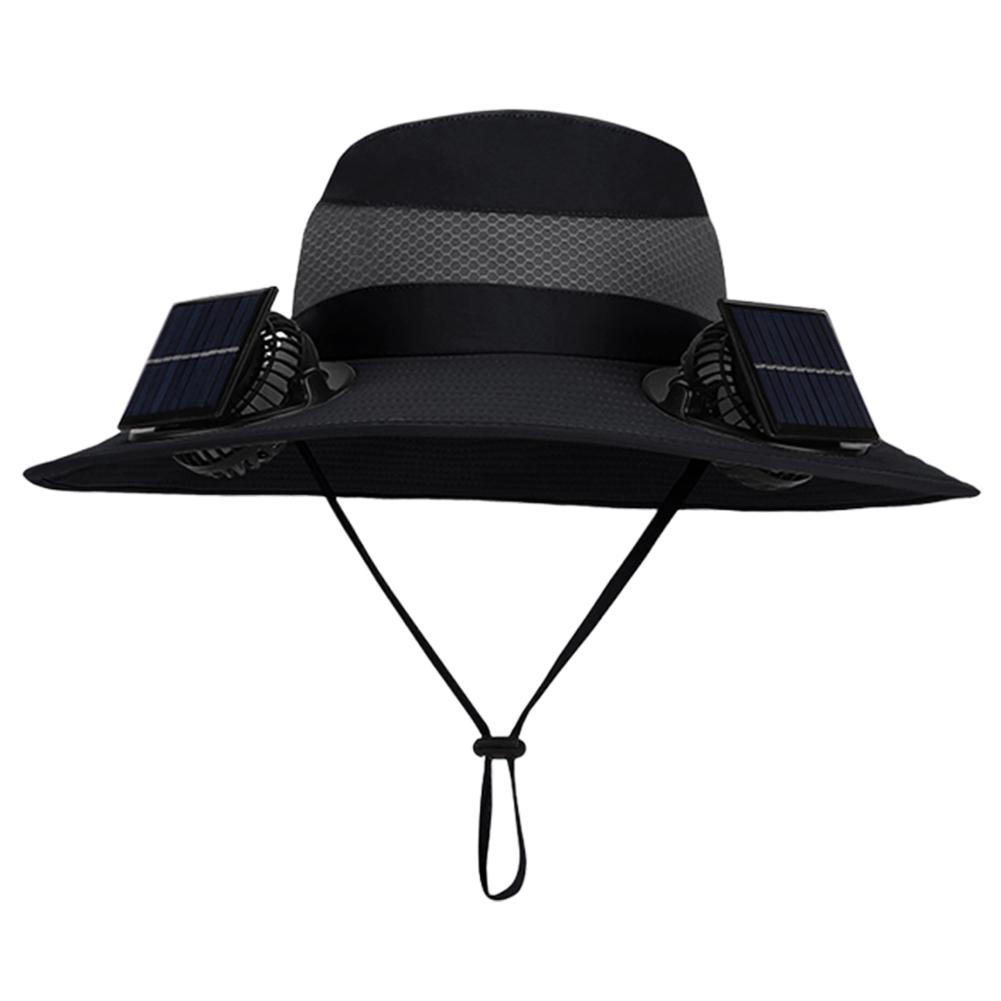 Solar Fan Hat with Solar/Charging Fan Sunshade Fishing Hat Waterproof Large Edge Cooling Hat for Outdoor Riding Hiking Fishing