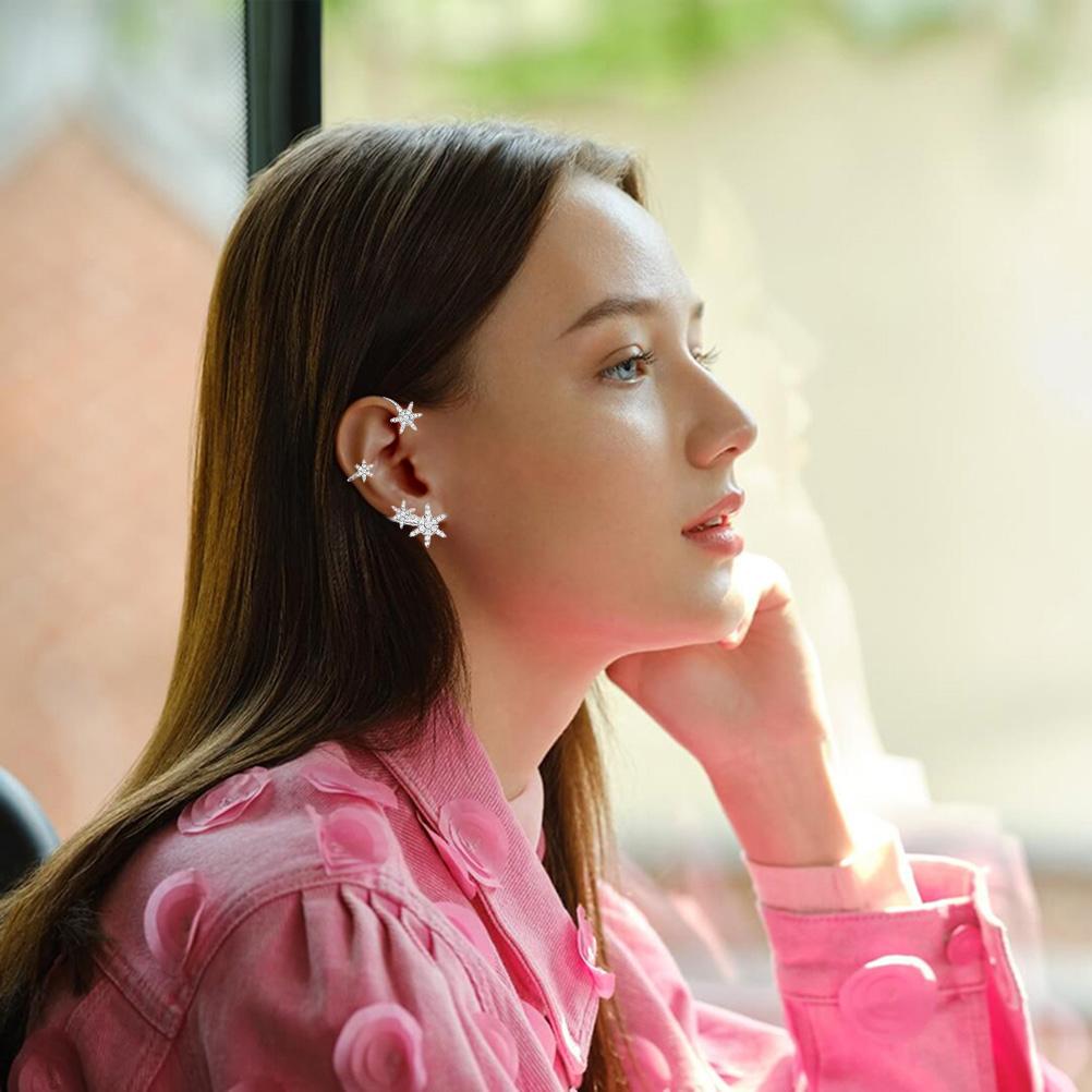 Sparkling Snowflake Ear Clip Ear Cuff for Women Girls Snowflake Non Piercing Ear Clip Earrings Party Wedding Jewelry