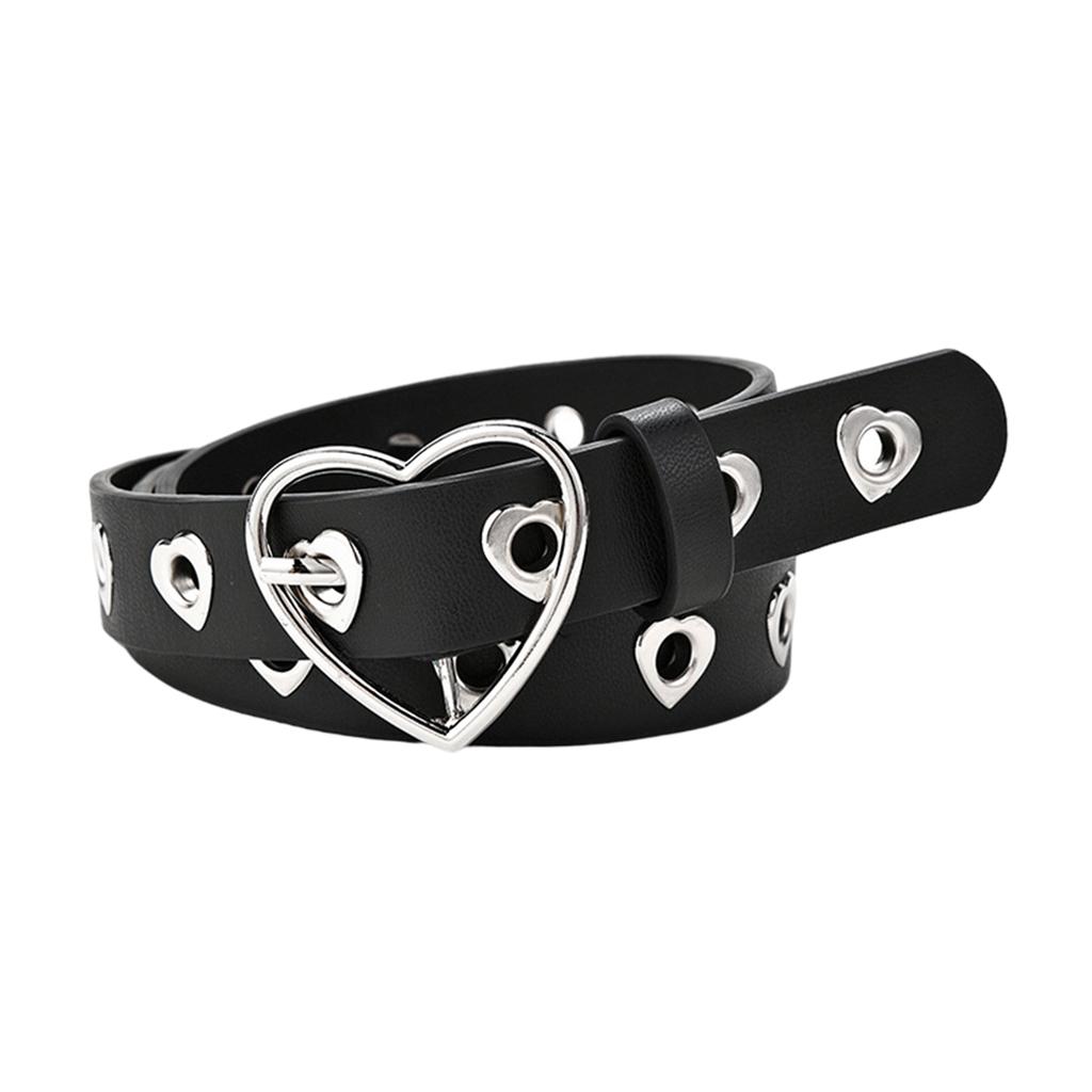 Buckle Decoration Belt Fashion Heart-Shaped Eyelet Hollow Girl Jeans Shorts Porous