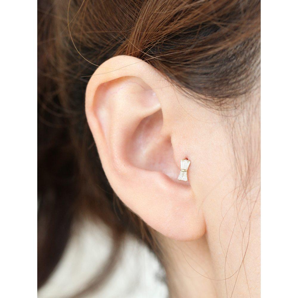 14K Ribbon Cubic Ring Piercing Earrings