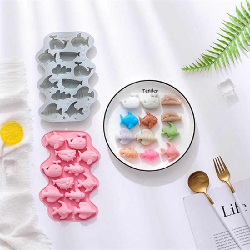 12 Cavity 3D Marine Fish Silicone Chocolate Mold Mix Animal Candy Biscuit Jelly Ice Cube Making Cake Decoration Baking Tool Diy