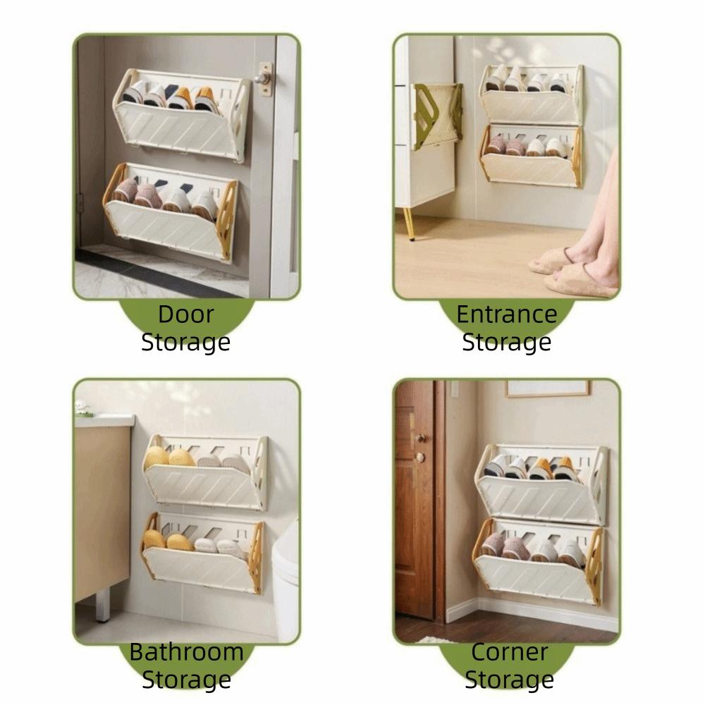 Easy Assembly Plastic Folding Shoe Rack No Punching Space Saving Door Shoe Rack Large Capacity Wall-Mounted Shoe Rack Closet
