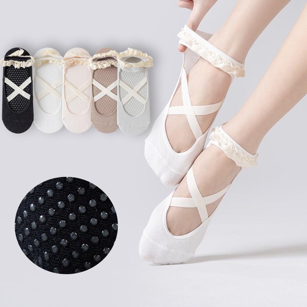 Lace Trim Bias-cut Ankle Socks Cross Strap Pilates Socks New Grip Socks  Pilates Training