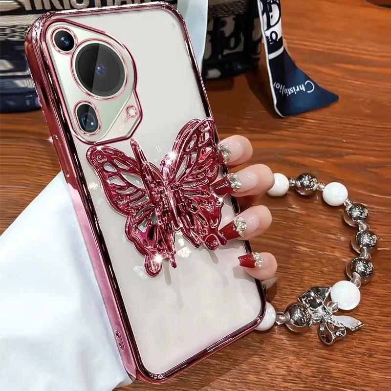 3D Butterfly Phone Holder  Bracelet Glitter Plating Case for Motorola Moto G22 G24 G30 G20 G10 G31 G32 G42 G50 G52 G53 G54 G84