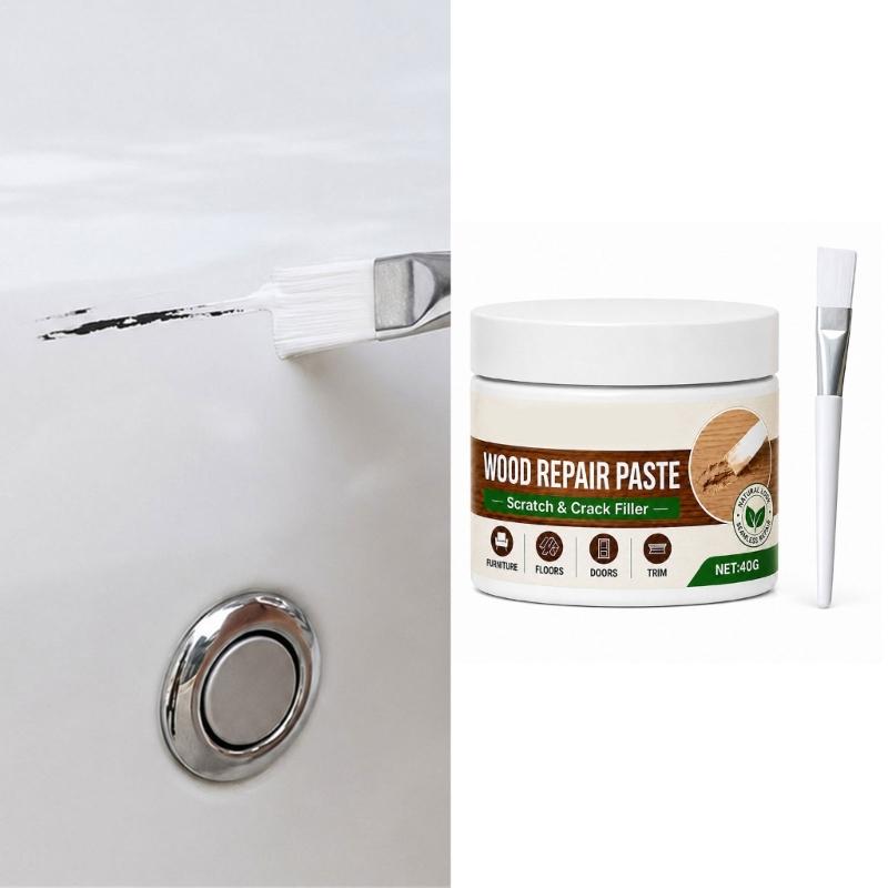 Wood Repair Cream 40g with Brush for Furniture Cabinets and Trim, Scratch Cover for Edge Wear and Small Cracks