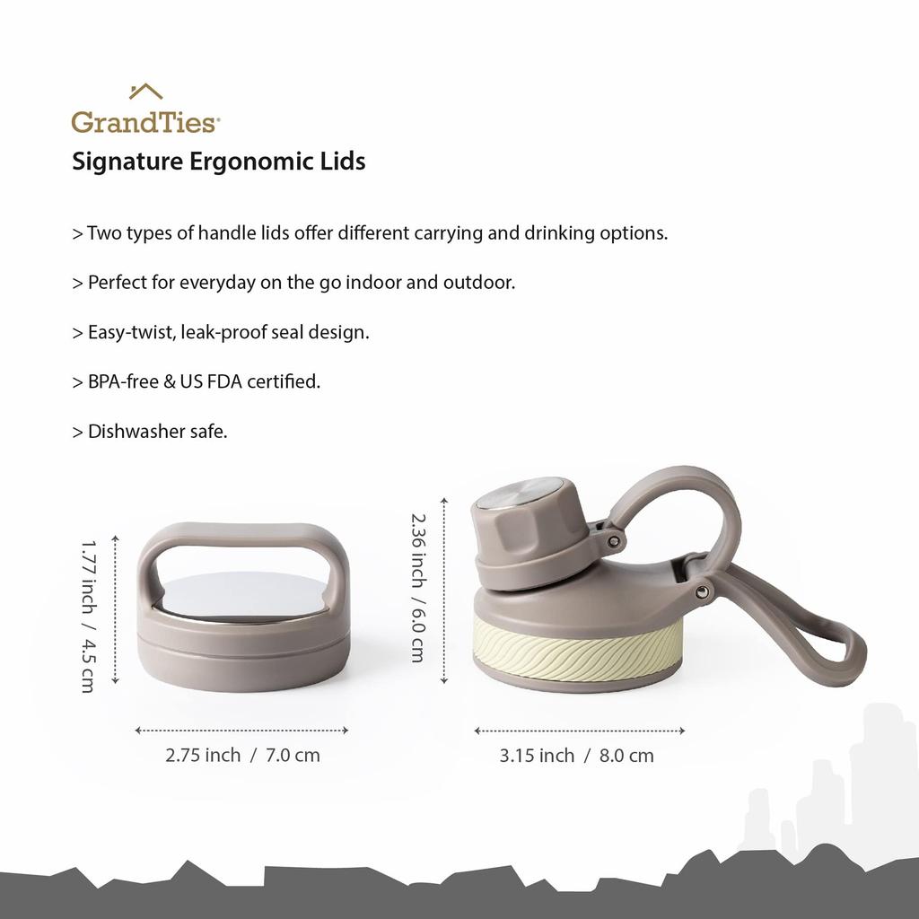 GRANDTIES Vacuum Insulated Stainless Steel Wide Mouth Water Bottle, 709ml, with Two Lids, Direct Drinking, Keeps Hot or Cold Water Hot for 12 Hours,