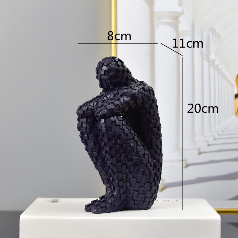 Resin Abstract Figure Statue Mosaic Character Model Sculpture Geometry Uneven Tuck Thinker Golden Man Resin Crafts Ornaments синий
