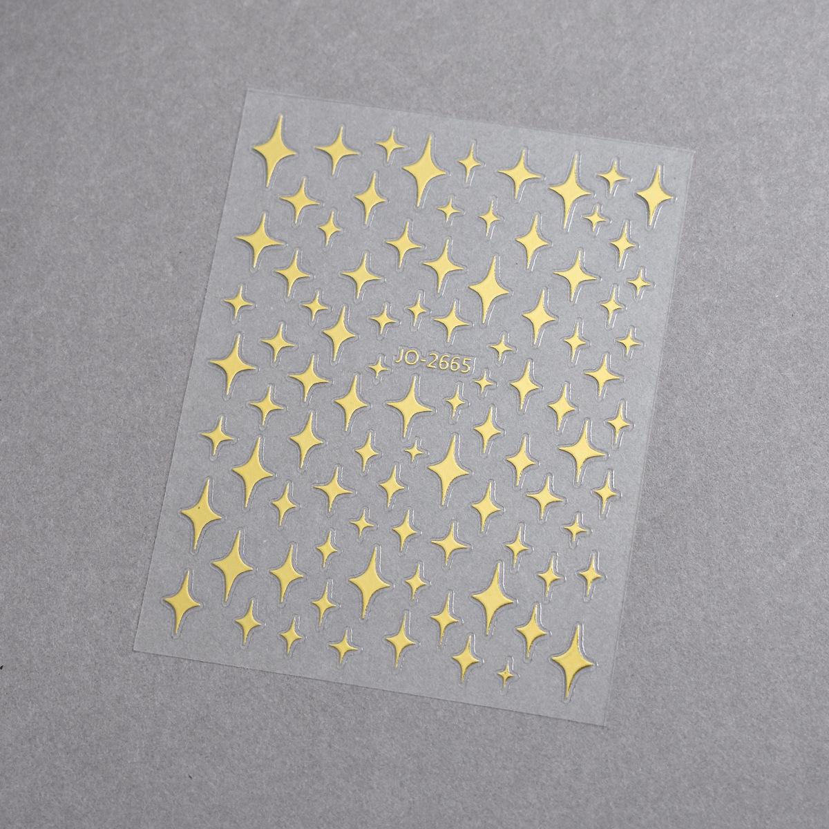 

Japanese Style Star Nail Stickers: Cute Starburst Design in Gold, Silver, Black, and White for Manicure Decorations