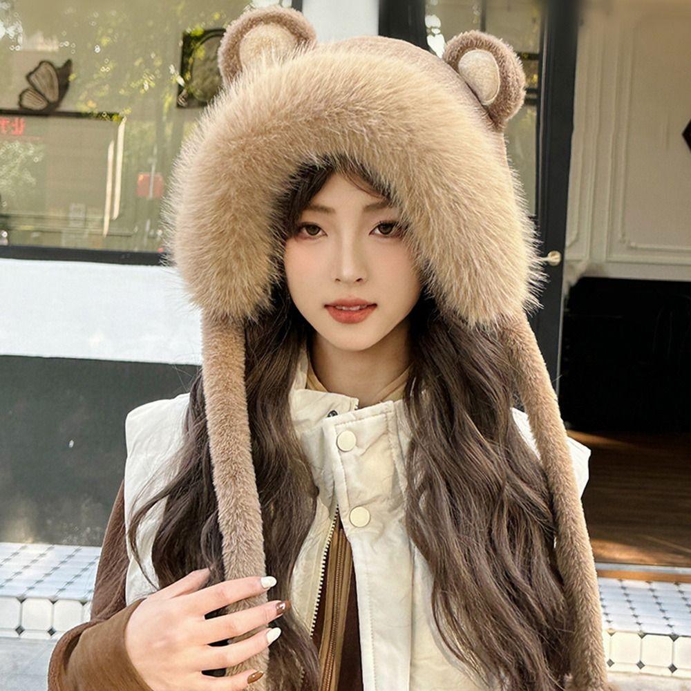Plush Winter Warm Hat Windproof Ear Protection Hat Casual Earflap Bonnet Hat  Outdoor
