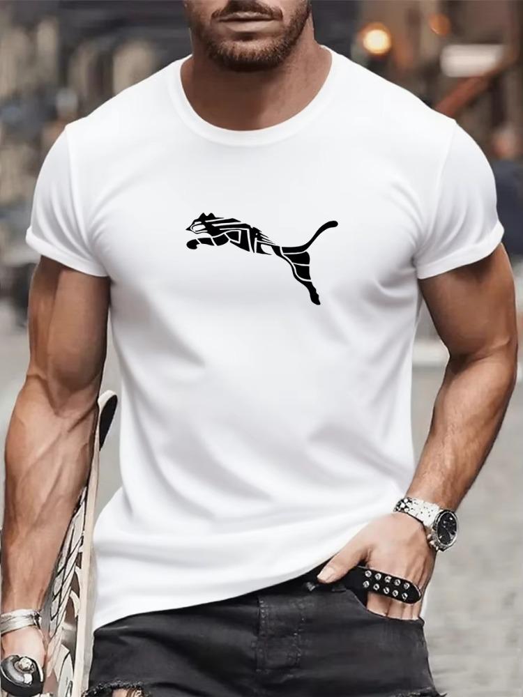2026Summer Luxury Men's Fox Leopard Print T-shirt Crewneck Casual Trend Y2K High-end High Quali