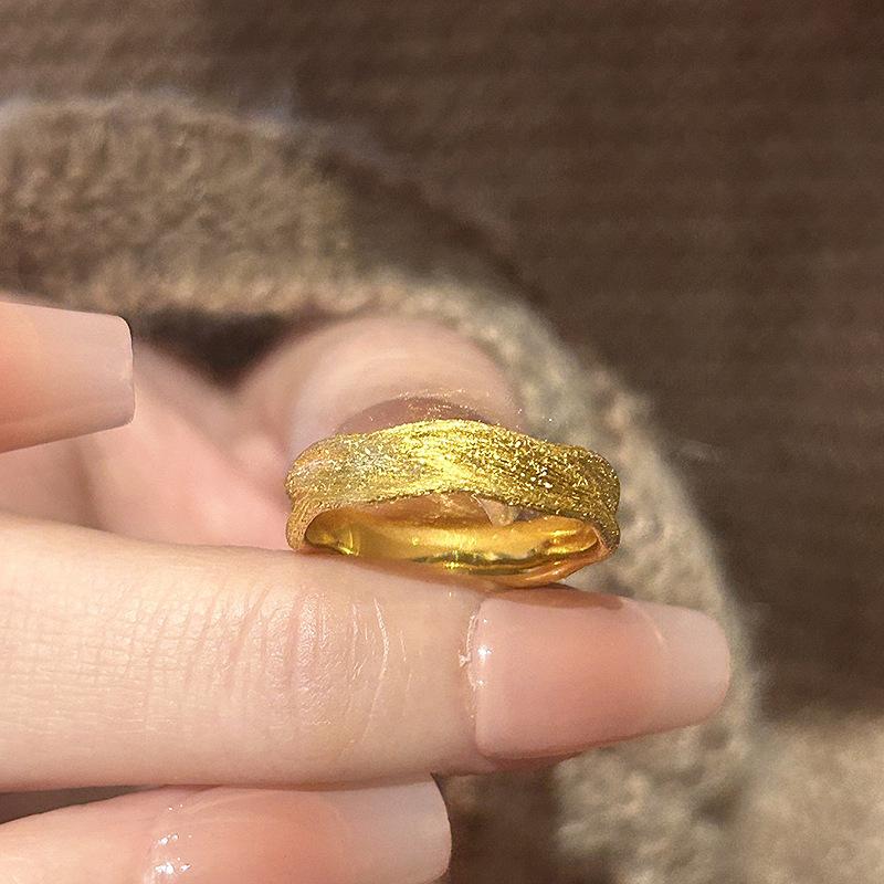 Antique gold craftsm irregular brushed rings for women Retro Glossy no inlaid opening adjustable ring banquet party jewelry