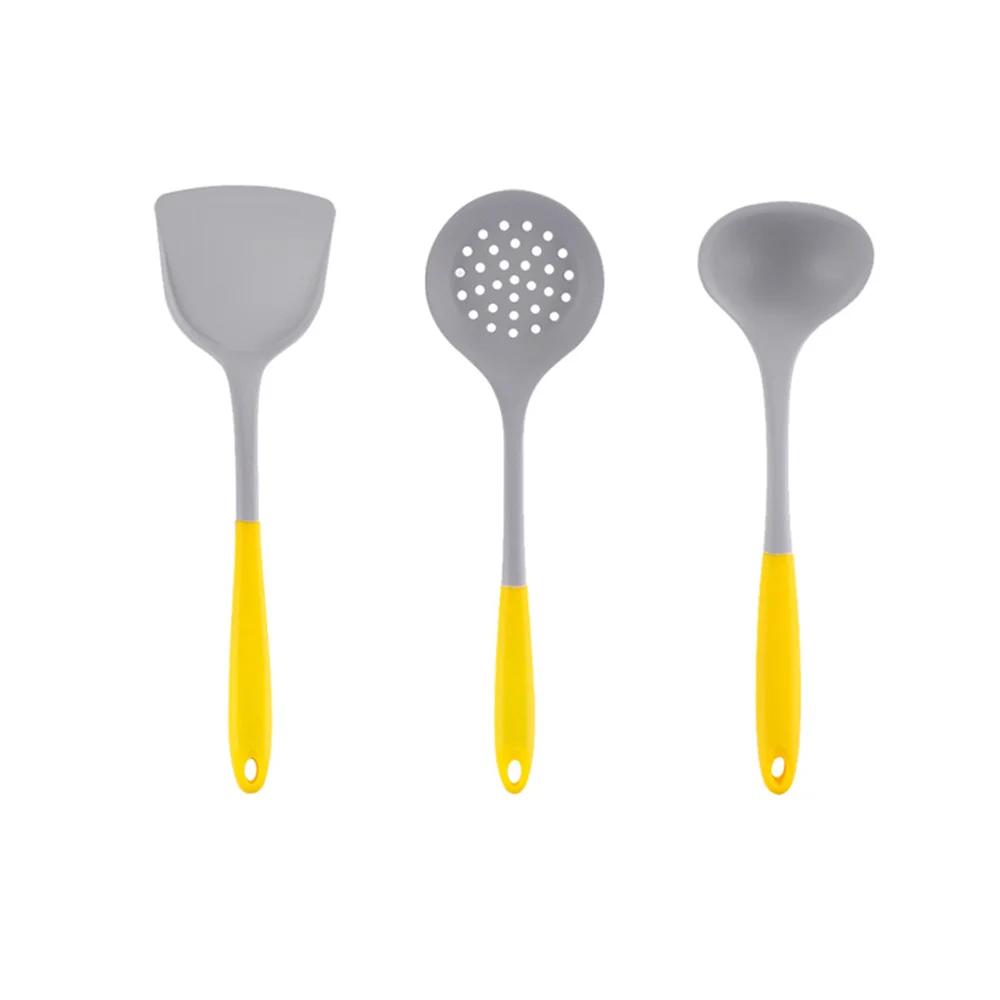

3Pcs/Set Heat Resistant Kitchenware Food Grade Silicone Kitchen Accessories Soup Ladle Spatula Draining Spoon Non-Stick Utensils жёлтый