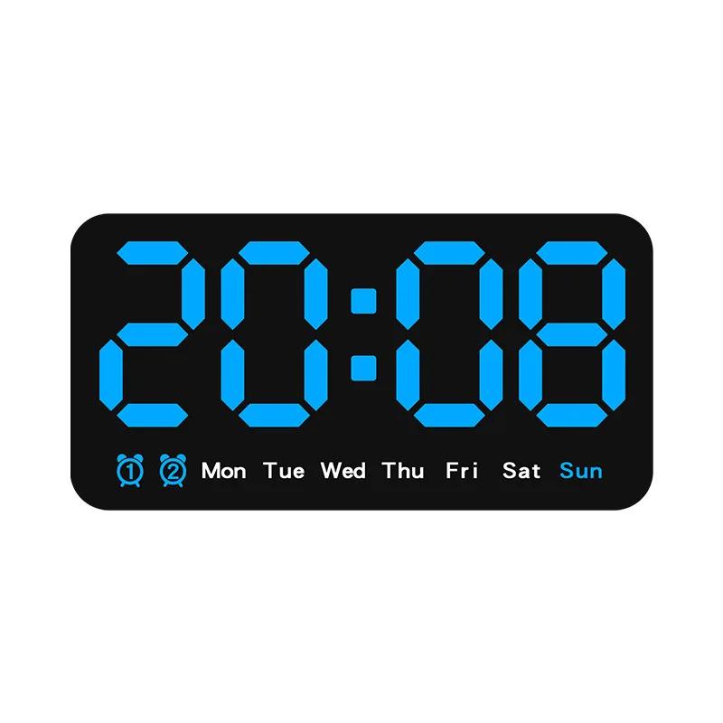 Voice Control Digital Wall Clock Temperature Date Week DST Table Clock 12/24H Dual Alarm Wall-mounted Large Display LED Clock