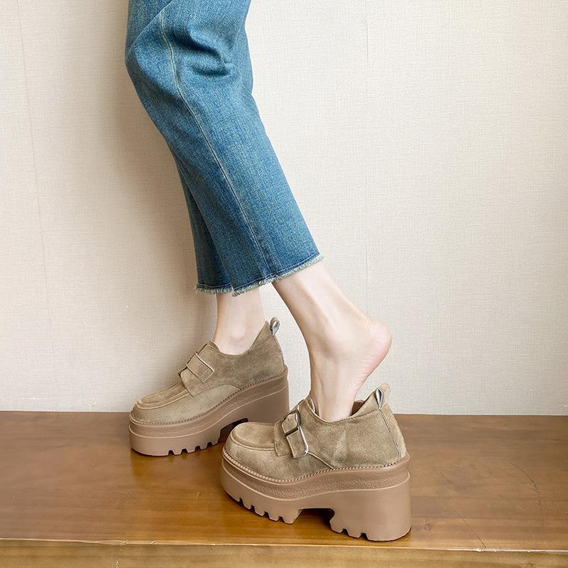 

платформа маленькие кожаные туфли высокий каблук маленький размер одинарные туфли женская мода британский внутренняя высота увеличение 13см маленький мужчина 33 38 хаки