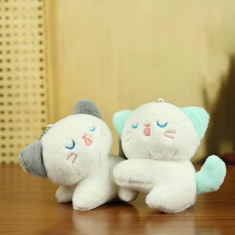 Adorable Plush Cat Keychain Soft Toy Cute Gray And Purple Cat Doll Accessories