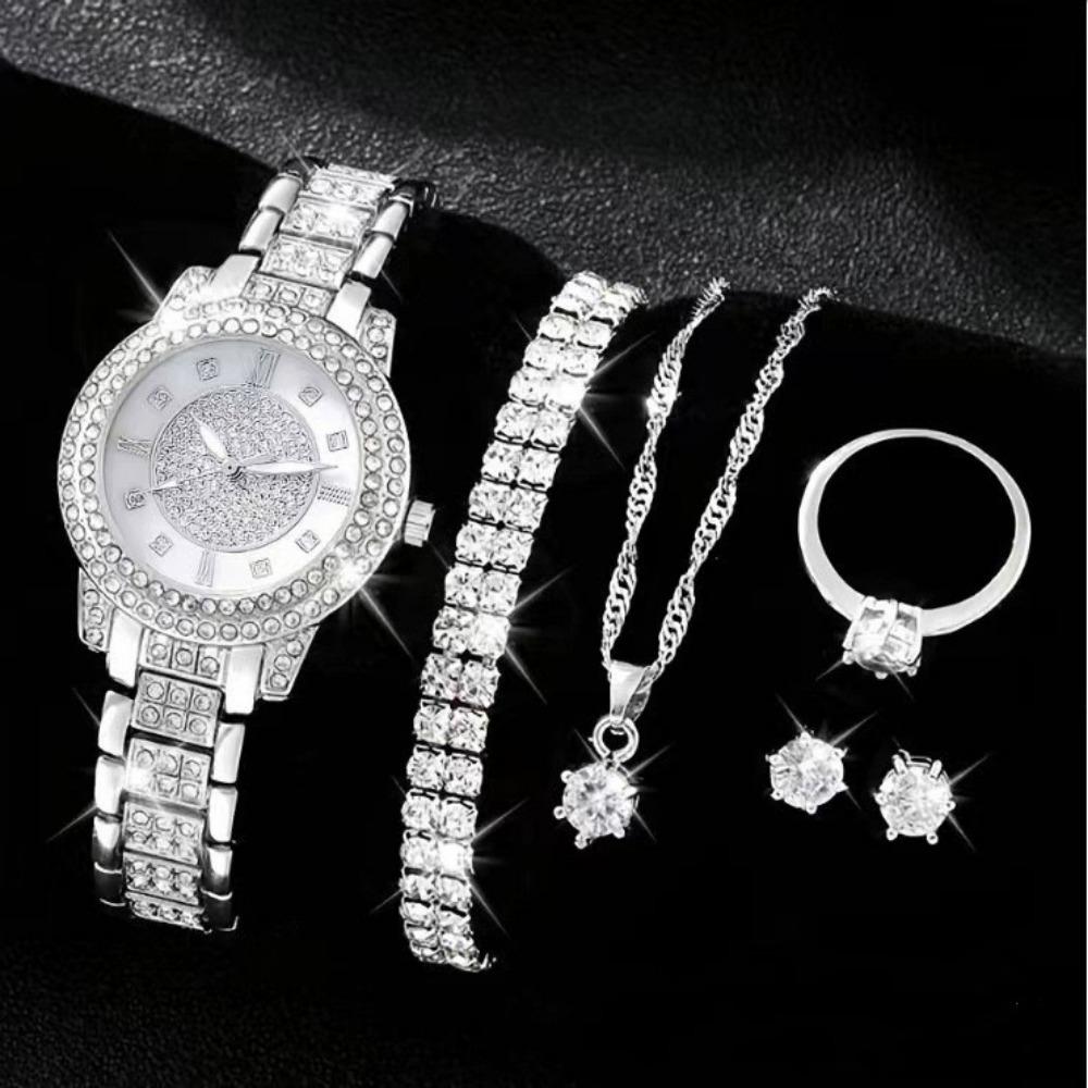 Damen Füllhorn Diamantuhr Set Armband Accessoires Mode Quarz Europäisch Schönes Damenuhr Set