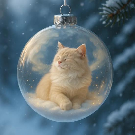 Cute Cat Christmas Ball Ornament 3D Animal Clear Plastic Ball Xmas Tree Ornaments