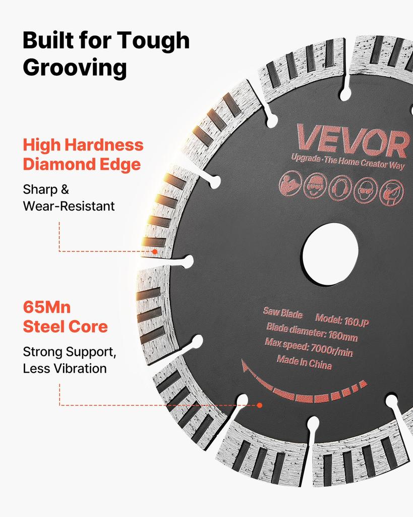 Diamond Blades 160 mm, 5-Pack Wall Chaser Saw Blade Cutting Blade, 22.2 mm Arbor, High-Hardness Diamond Segments, 65Mn Steel Core, Dry Wet Cutting,