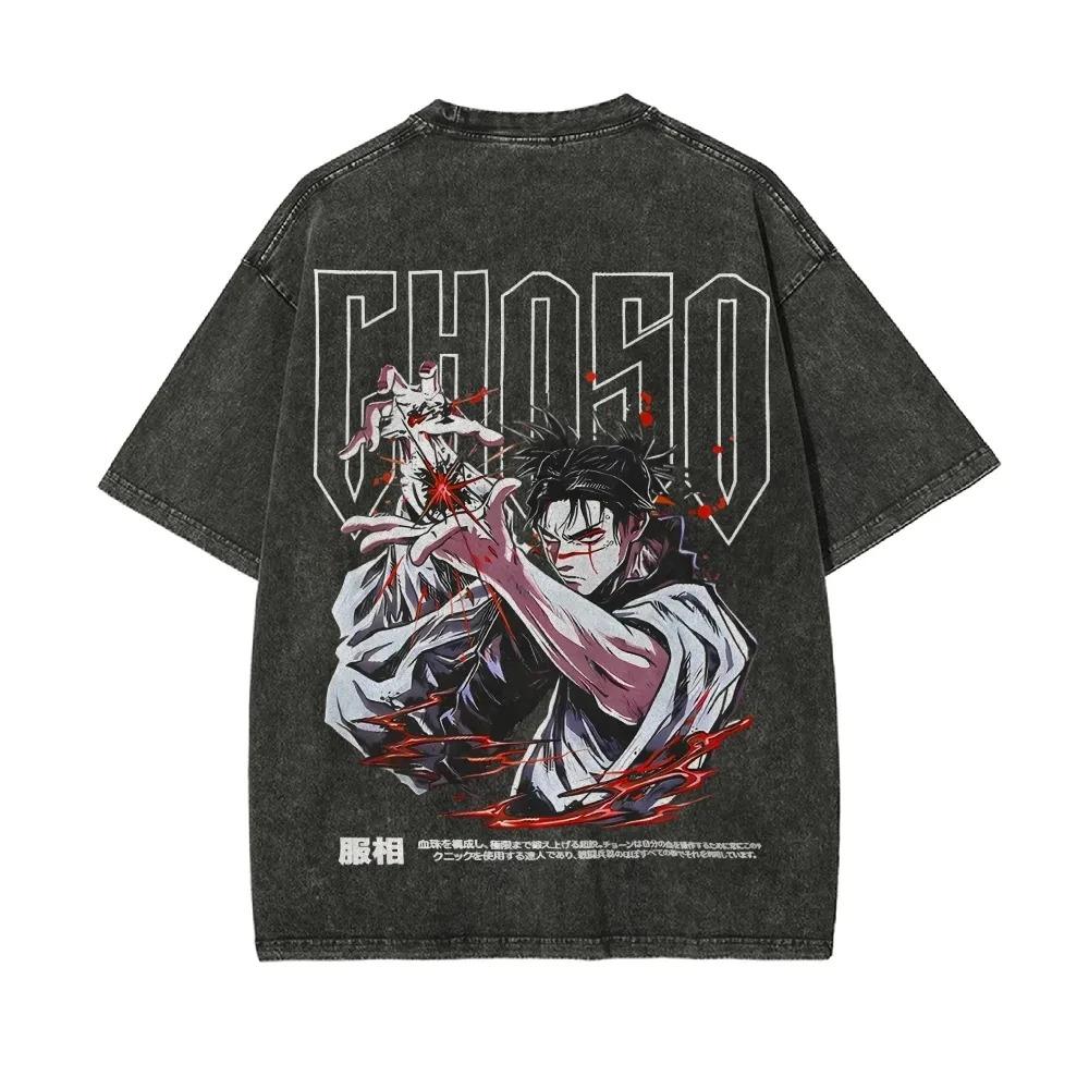 Tričko Choso Jujutsu Kaisen Pánské Kyselý Wash Oversized Manipulace s krví Anime Streetwear Klan Kamo Vintage Bootleg Tričko