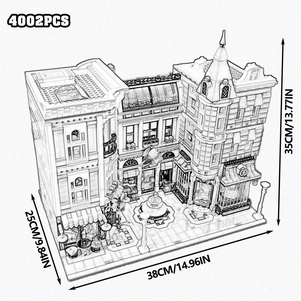 Town Hall Tudor Corner Brick Bank Cafe Corner Model Book shop Street View House Building Blocks Model Toys Jazz Club Pet Shop Dow