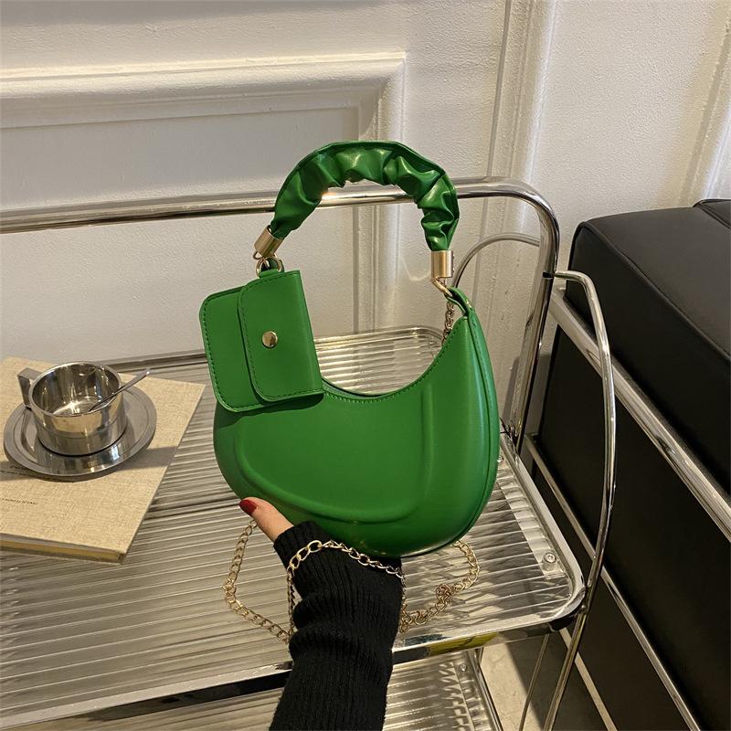 Solid Color Leather Handbag with Small Bag Stylish Underarm Shoulder Bag Fashi Pleated Tote Bag Simple Chain Cross Body Bags