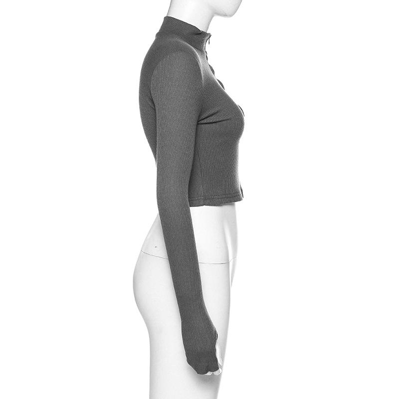 Solid Color Casual T-shirt Women Long Sleeves Turtleneck Crop Tops Sexy Simple Style Party Club Spring Summer New