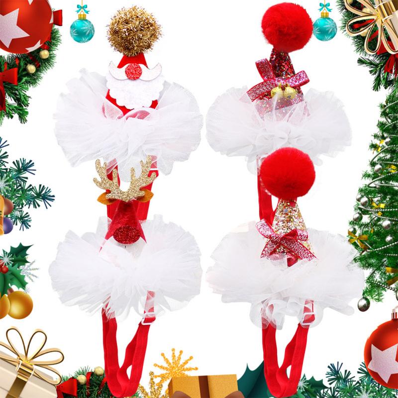 Pet Lace Christmas Hat Headdress Adjustable Drawstring Design Pet Supplies For Christmas Parties