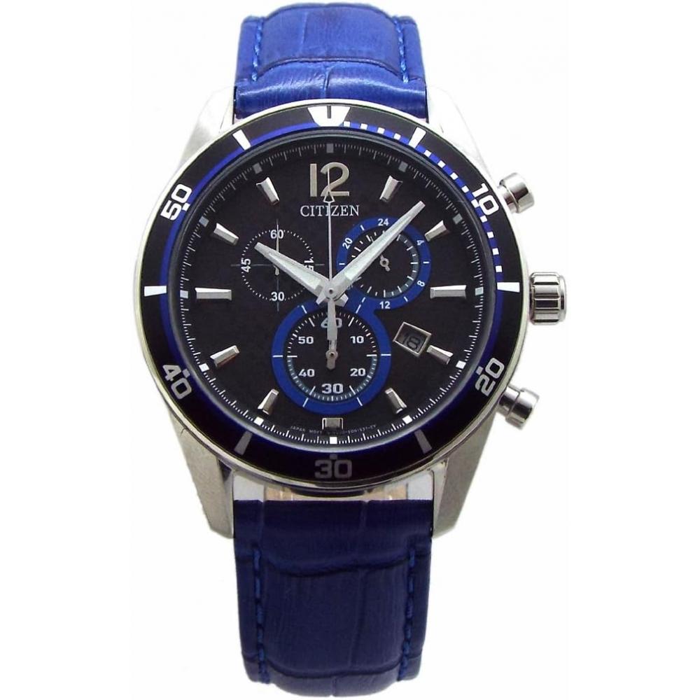 Citizen Eco Drive Chronograph Leather Belt Blue Vo10 6741f