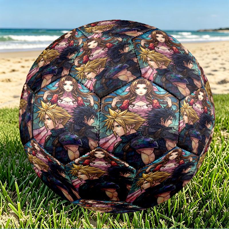 Final Fantasy Print Size 5 Soccer Ball, PU Wear Resistant Football for Match Training and Daily Practice, Birthday Gift for Soccer Fans
