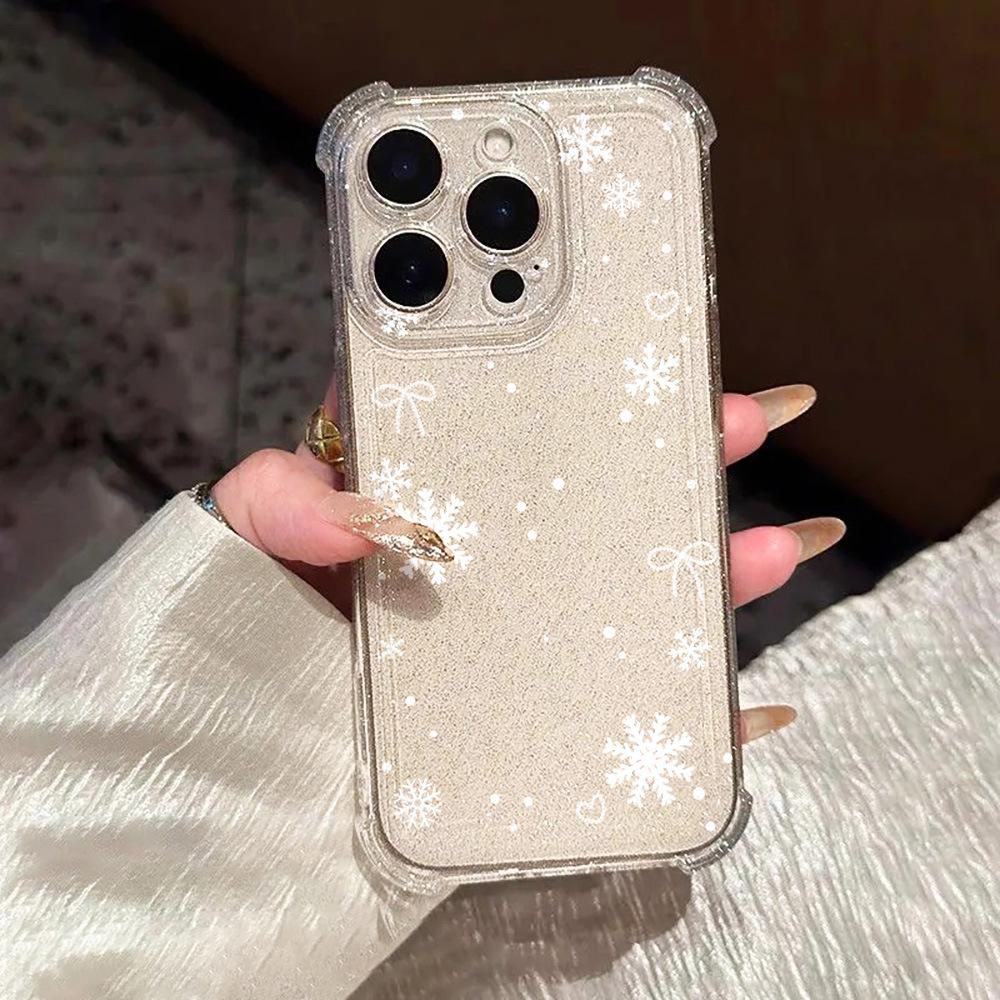 Bow Snowflake for iPhone17ProMax Glitter Mobile Phone Case 15 Apple 13 All-inclusive 14 Niche Fine Holes