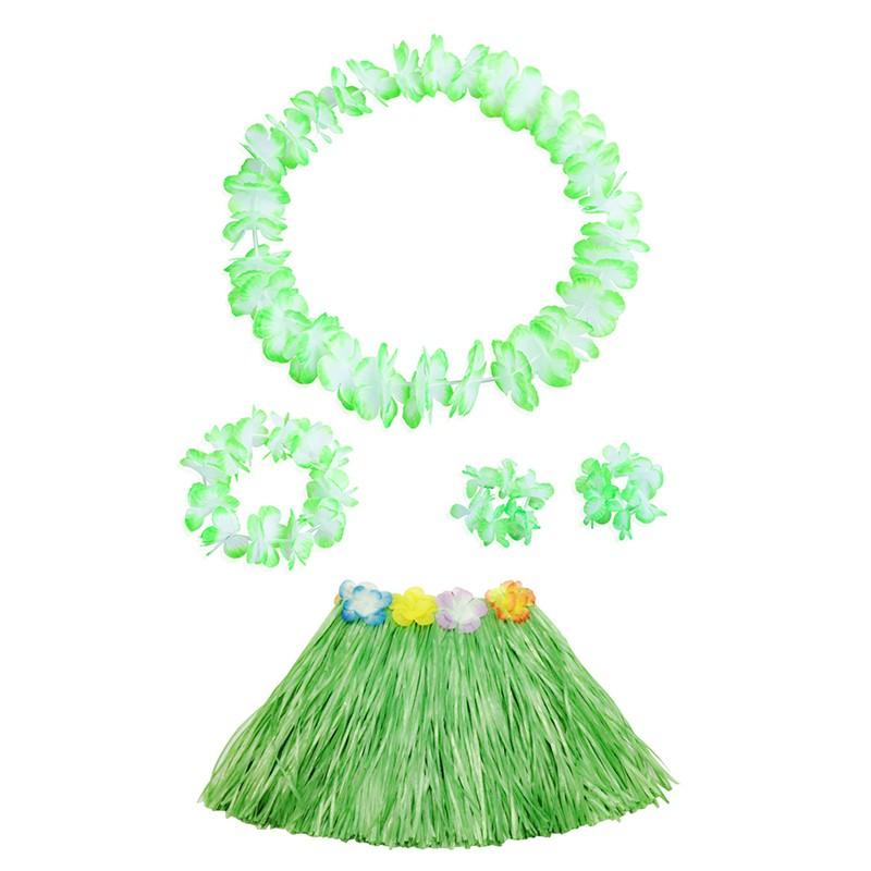Kids Hawaiian Grass Lei Skirt Flower Wristband Garland Fancy-Costume Suit New