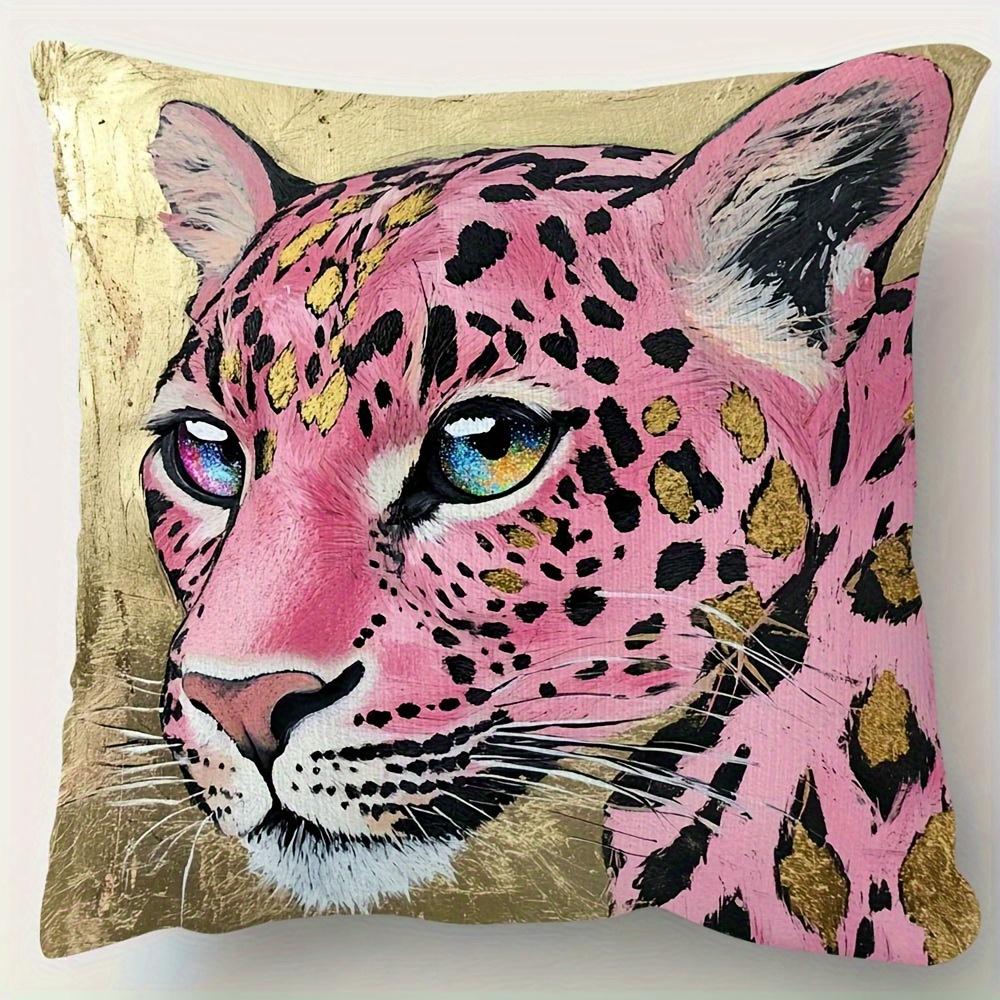 2D Flat- Pink Gold Leopard Print Throw Pillow Cover Machine Washable Decor For Living Room Bedroom