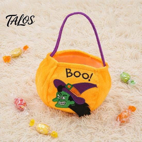 Halloween Süßes oder Saures Eimer, 9,8x5,9 Zoll Kürbis Hexe Schwarze Katze Plüsch Tragetasche, Weicher Süßigkeitenkorb mit Griff für Halloween Party Mitgebsel