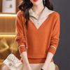 Autumn and winter new fashionable versatile age-reducing thin lapel with long-sleeved knitted pullover sweater for women