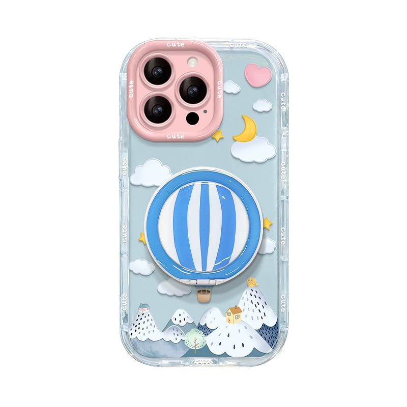 Hot Air Balloon Fulcrum Bracket Is Suitable for Apple 16e Jelly Mobile Phone Case 13promax Cute Girl 15 All-inclusive 14.