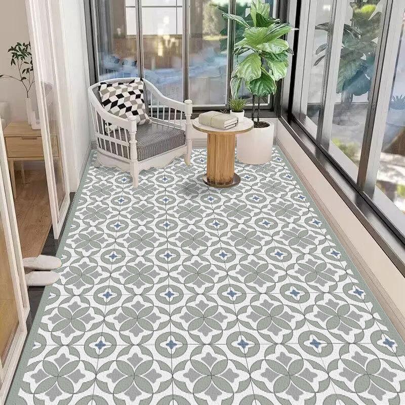 Waterproof and UV-resistant balcony floor mat, full-coverage bay window mat, scrub-friendly entrance carpet, wash-free PVC mat.