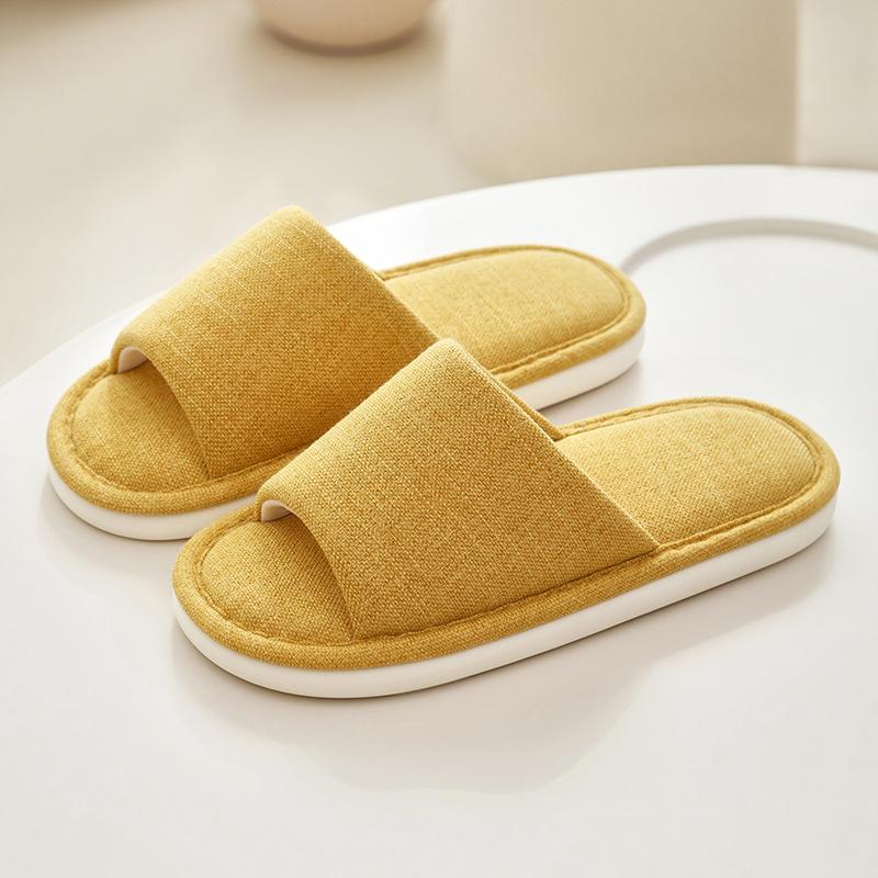 Japanese-style unprinted cotton and linen slippers women's home spring indoor wooden floor high-end linen slippers guests four seasons